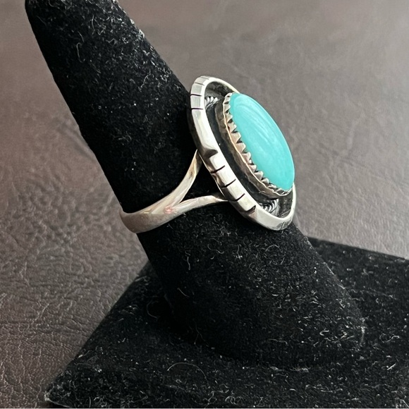 Native American Sterling silver and turquoise split shank ring Size 8 - Picture 8 of 13